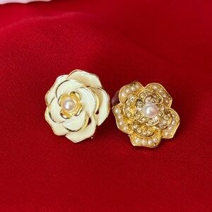 Elegant Gold and White Floral Earrings